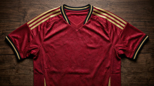 Belgium 2026 World Cup home kit in deep red with flame and tulip jacquard pattern by adidas