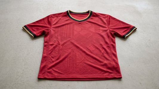 Photorealistic red Belgium football kit jersey on a studio background