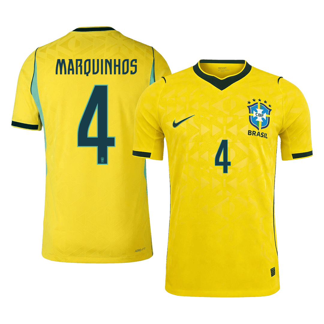 MARQUINHOS #4 Brazil Thuis Spelersversie Voetbalshirt WK Voetbal 2026 - Slim Fit