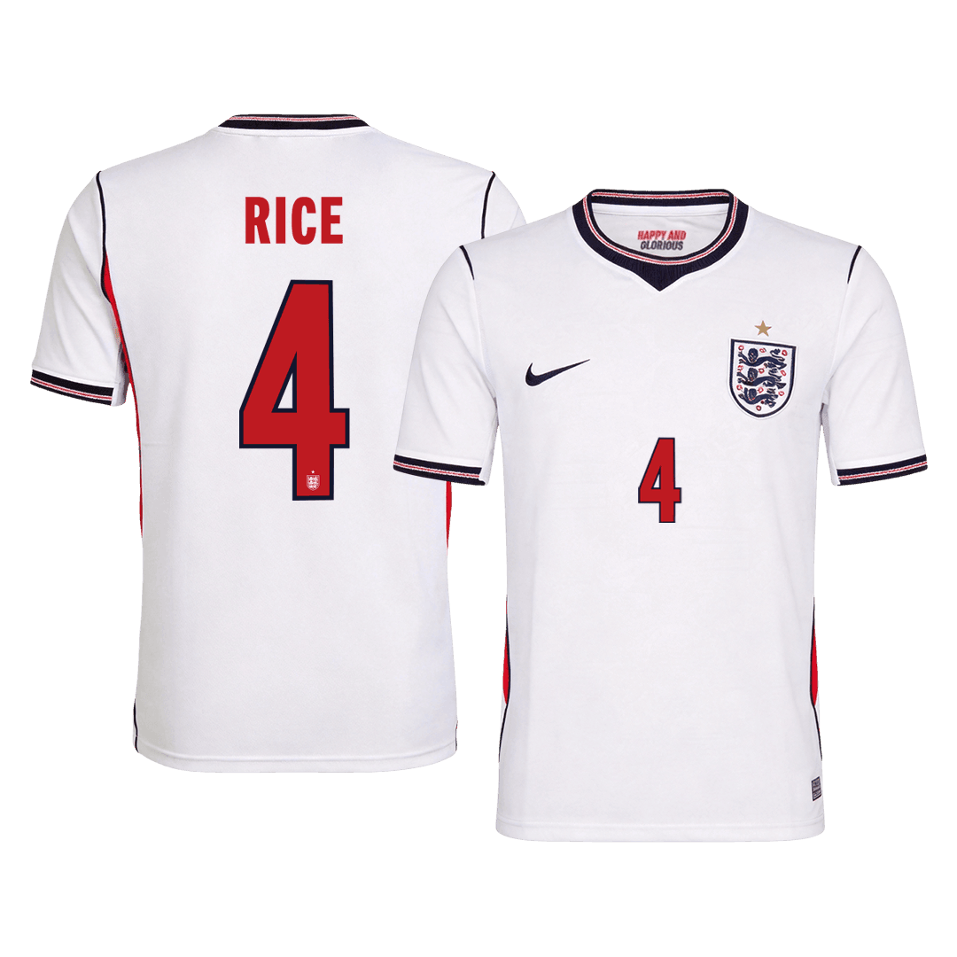 RICE #4 Heren England Thuis Voetbalshirt WK Voetbal 2026 - voorkant