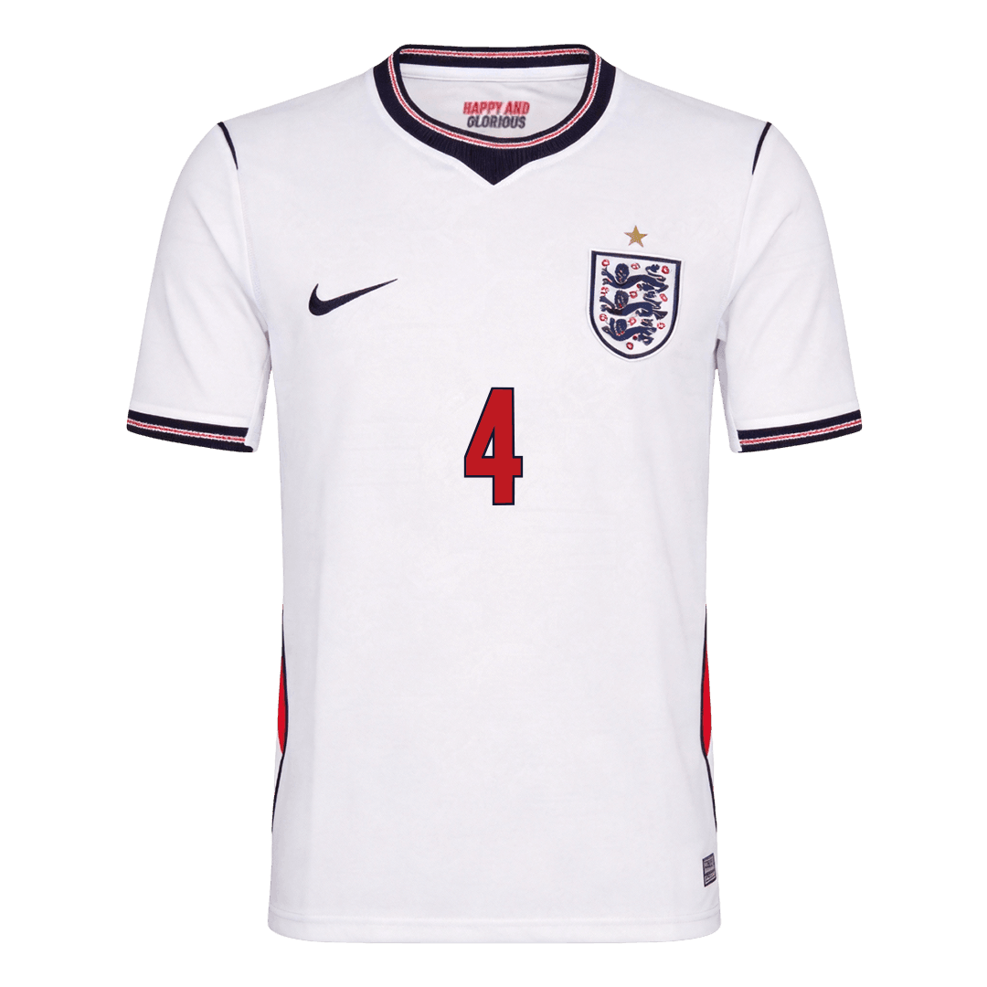 RICE #4 Heren England Thuis Voetbalshirt WK Voetbal 2026 - achterkant