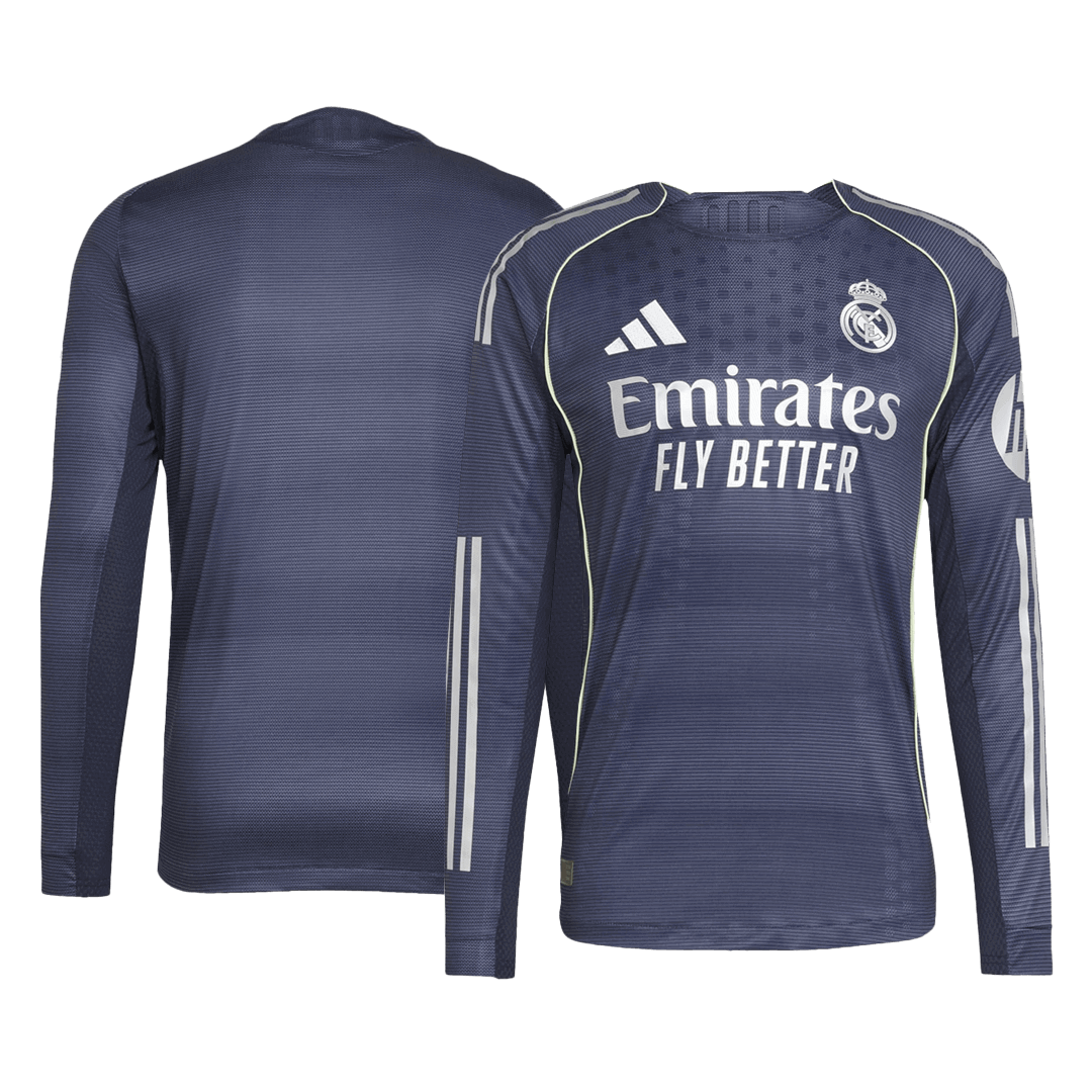 Real Madrid Uit Spelersversie Lange Mouwen Voetbalshirt 2025/26 - Slim Fit