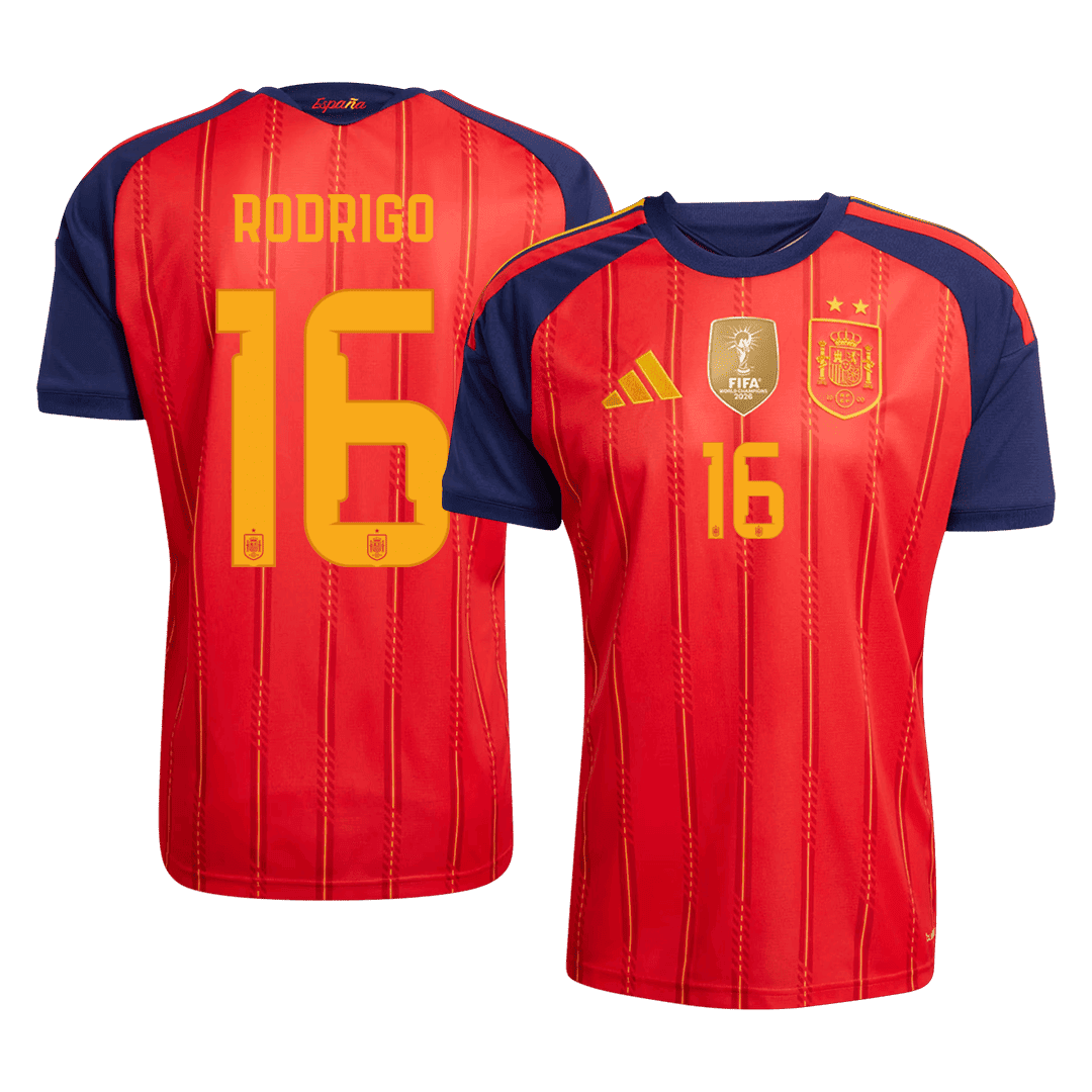 RODRIGO #16 Spanje Spelersversie thuisshirt WK Voetbal 2026 - slim fit【Kampioenseditie】
