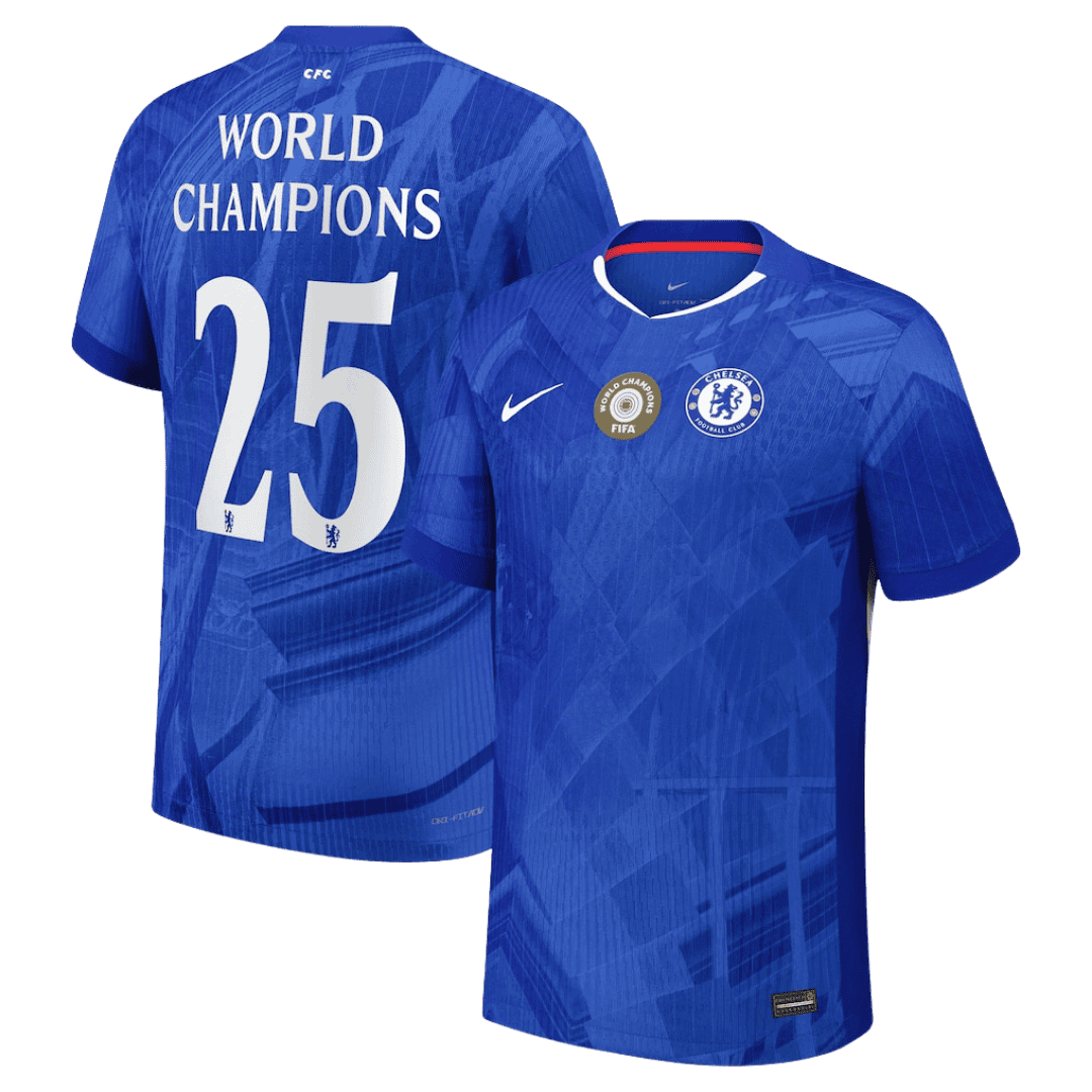 Maillot de football Chelsea domicile n° 25 des CHAMPIONS DU MONDE 2025/26 - Coupe slim