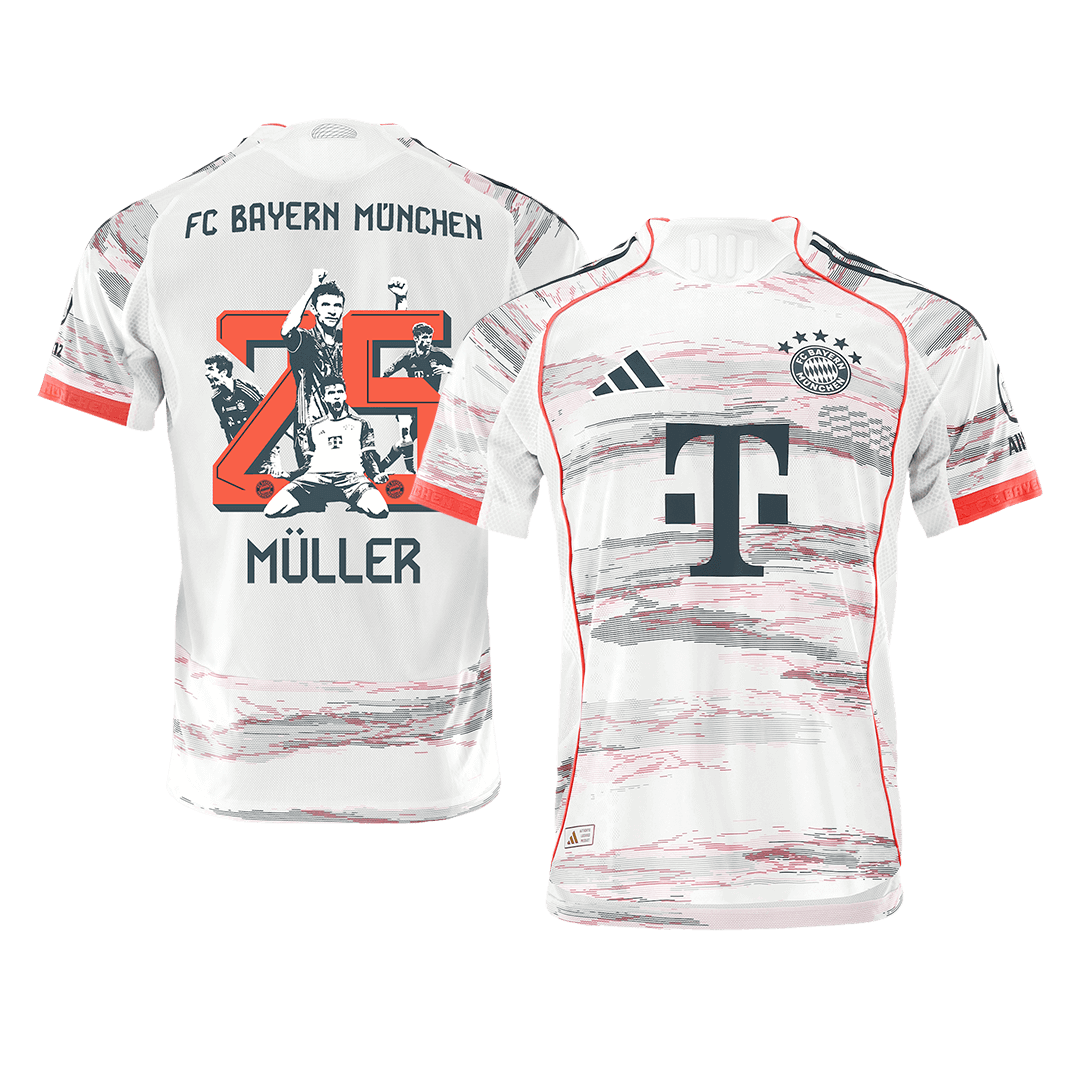 MÜLLER Special #25 Bayern Munich Uit Spelersversie Voetbalshirt 2025/26 - Slim Fit